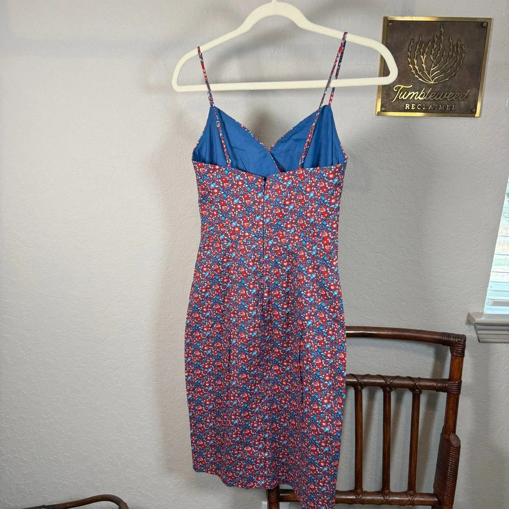 Liberty Art Fabrics for J.Crew Floral Sheath Dress Red Blue Cotton Size 00